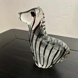 Dynasty Gallery Handcrafted Glass Zebra Figurine Paperweight – Clear Stripe Art